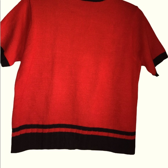 Willow Ridge Red Black Trim Knit Short Sleeve Sweater Top Size M Classic - Picture 6 of 10